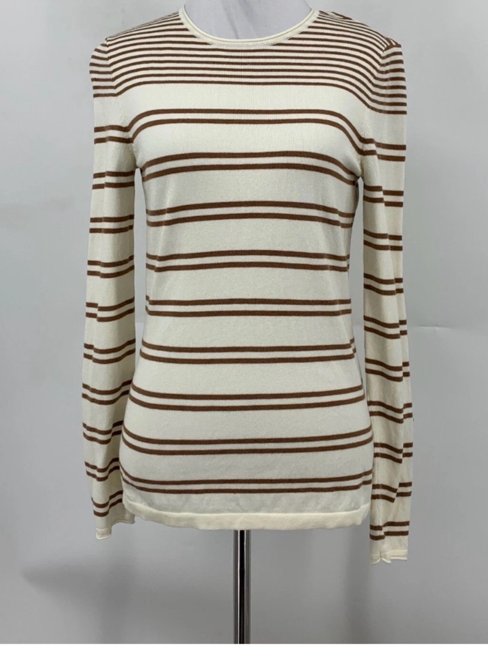J McLaughlin Sweater Womens Creme Brulee Knitted Striped Crew Neck size L